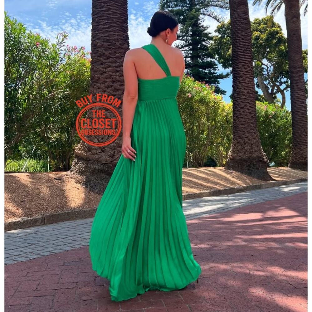 Mango NWT Emerald Green One Shoulder Pleated Maxi Dress 6 8 10 - Picture 15 of 16